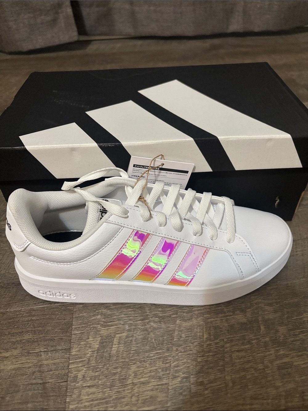 adidas White Women's Sneakers with Iridescent Stripes